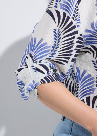 Tunique boutonnée motif feuillage pop Imprime/Bleu
