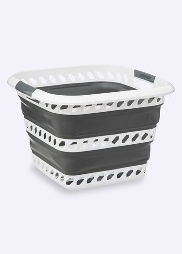 Panier à linge rétractable carré 40L Blanc/Gris