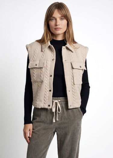 Veste sans manches maille fantaisie Ecru