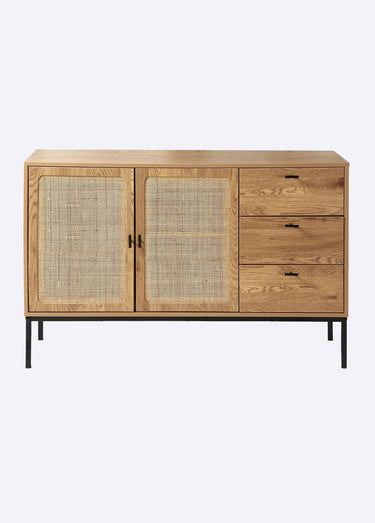 JAYA Buffet décor rotin, pieds métal Bois Clair