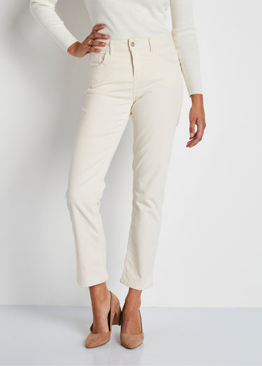 Pantalon 5 poches velours milleraies Ecru