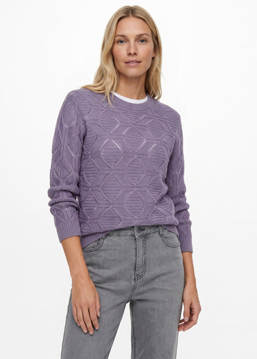 Pull tunique mi long uni col rond maille ajourée Parme