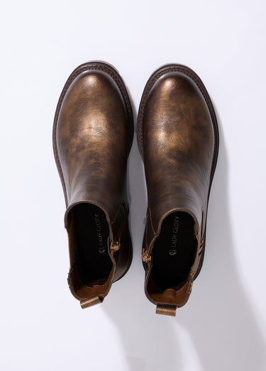 Boots Chelsea crantées détails matières Bronze