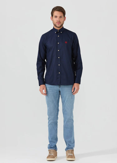 Chemise unie manches longues col boutonné Marine