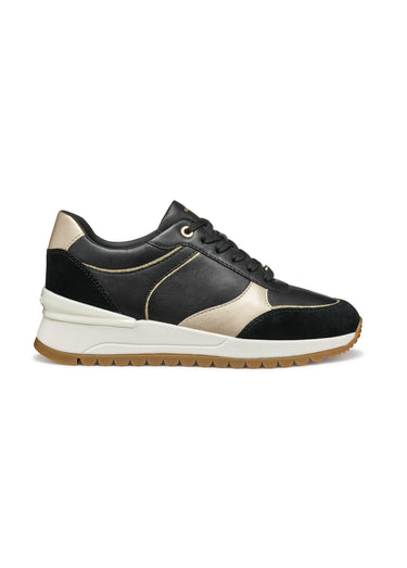 Baskets à lacets avec semelle compensée Noir/Dore