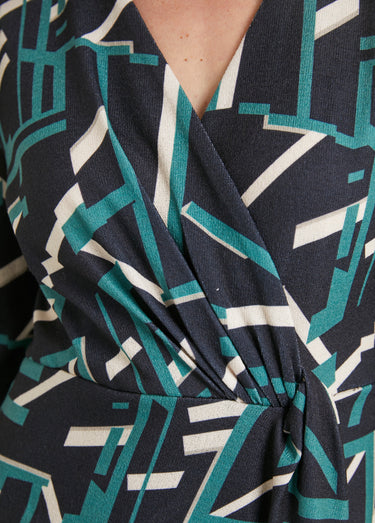Robe cache-coeur courte imprimé graphique Noir/Vert
