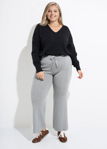 Pantalon large confort, jeu de mailles Gris