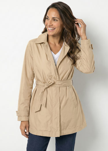 Trench déperlant avec ceinture à nouer Beige