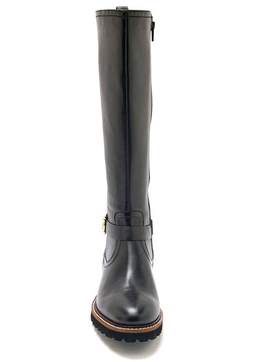 Bottes cavalières en cuir, talon plat Noir
