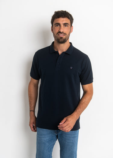Polo manches courtes uni maille piquée Marine