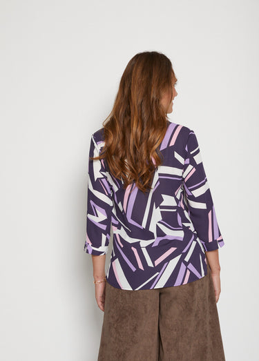 Chemisier boutonné long imprimé graphique Prune/Lilas
