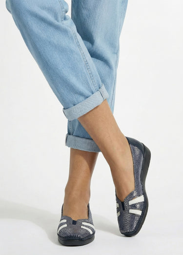 Mocassins compensés souples largeur confort cuir Marine