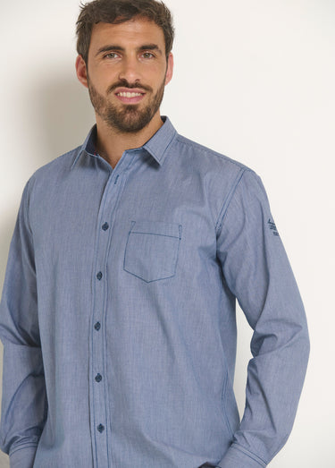 Chemise entretien facile polycoton Bleu Raye