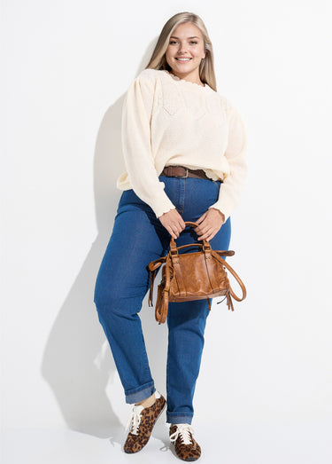 Pull col V maille fantaisie et sequins Ecru