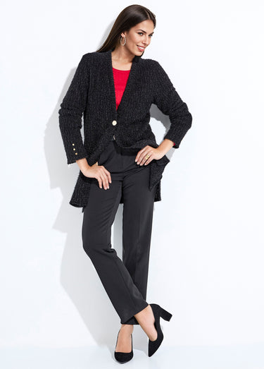 Gilet long ample col V maille scintillante reliefée Noir