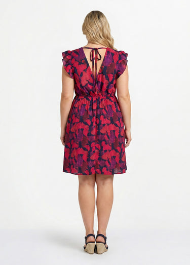 Robe courte cache cœur, imprimé ginkgo Fuchsia/Noir