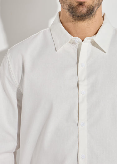 Chemise col à pointes, en coton / lin Blanc