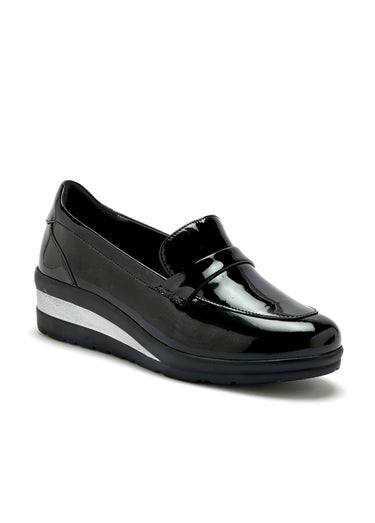 Mocassins métallisés semelle compensée Vernis Noir