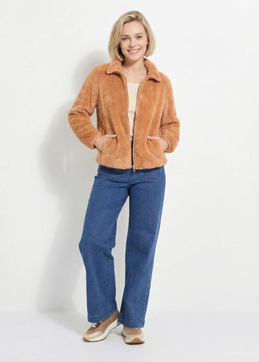 Veste fausse fourrure col montant manches longues Chamois