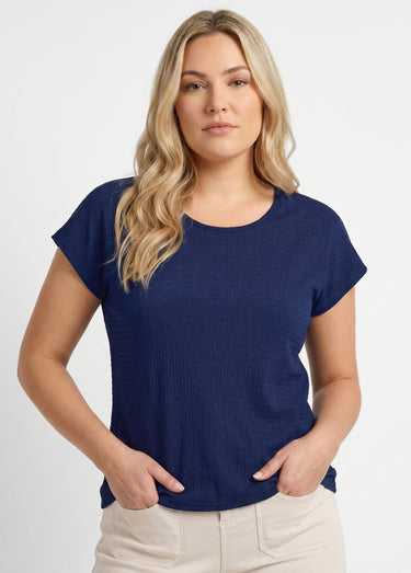 T-shirt manches courtes uni ou imprimé fleurs Uni Marine