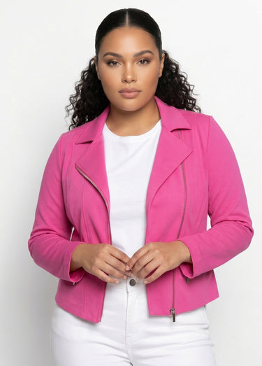 Veste courte zippée droite maille milano Fuchsia