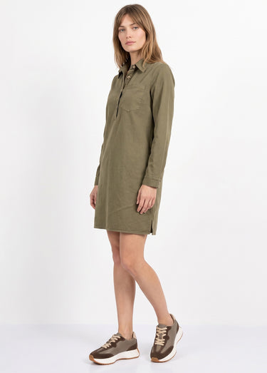 Robe chemisier en toile canvas pur coton Kaki
