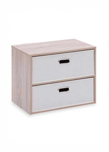 Commode façon bois, 2 tiroirs intissé Beige