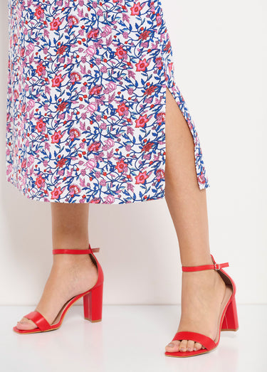 Robe longue fleurie cache-coeur manches courtes Bleu/Rose