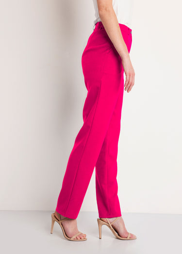 Pantalon droit uni taille semi élastiquée Framboise