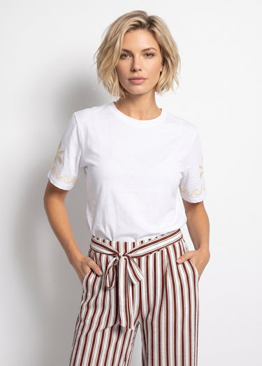 T-shirt manches broderies ajourées Blanc