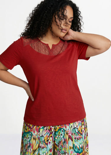 T-shirt coton maille flammée dentelle Tomette