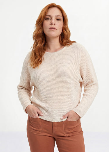 Pull côtelé col rond sans emmanchures boîte Ecru