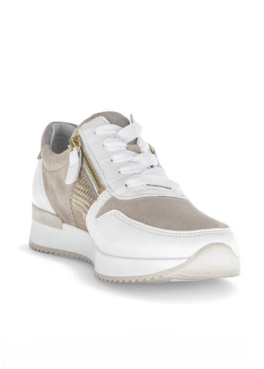 Baskets sportwear en cuir, lacets et zips Beige