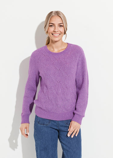 Pull doux maille ajourée fibres recyclées et laine Violet