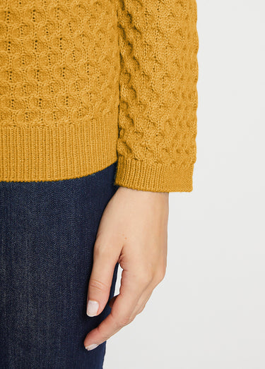 Pull chaud court col montant maille épaisse Curry