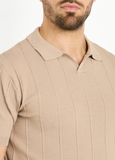 Pull fin en maille gaufrée avec col polo Camel