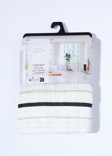 Rideau 1 panneau ruflette fils bicolores Raye Noir