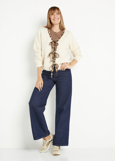 Gilet nouettes maille chaude avec laine Ecru