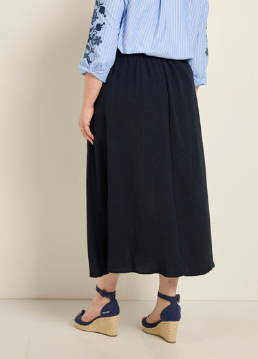 Jupe longue boutonnée taille élastiquée Marine