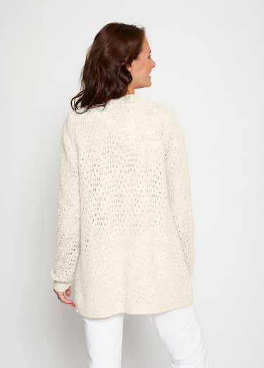 Gilet maille ajourée effet poilu Ecru