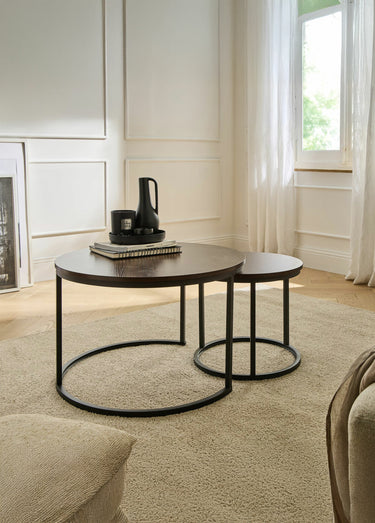 LENNY Tables basses plateau effet noyer Bois Fonce