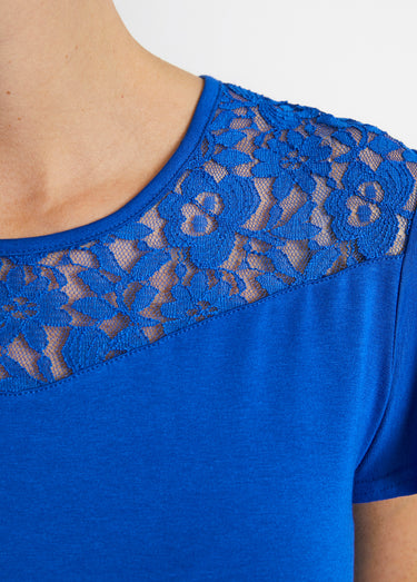 T-shirt manches courtes dentelle Bleu