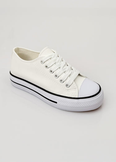 Baskets simili cuir lacets inspiration US Blanc