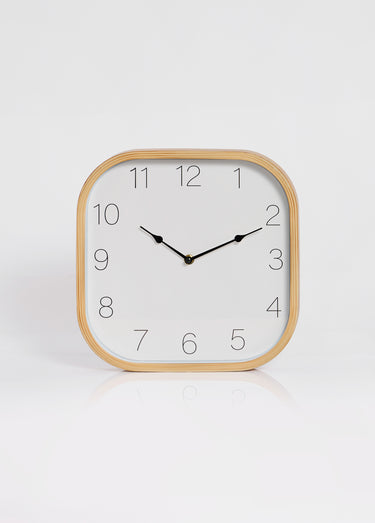 Horloge carré contour bois Bois