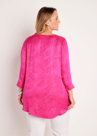 Tunique longue col V manches 3/4 Fuchsia