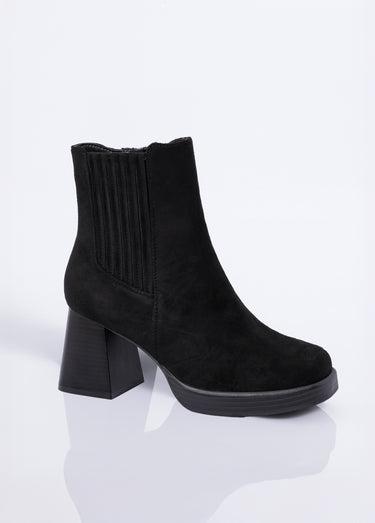 Bottines compensées suédine, talon haut Noir