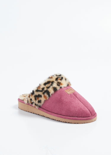 Chaussons mules confort léopard fourrés Rose