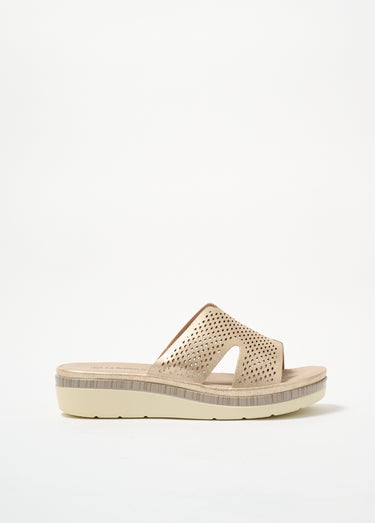 Mules à perforations, semelle compensée Dore