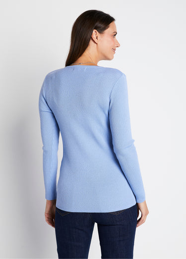 Pull encolure tunisienne avec laine mérinos Bleu
