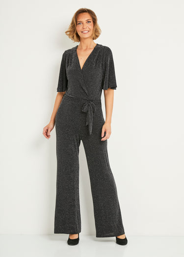 Combinaison pantalon cache-coeur brillante Noir